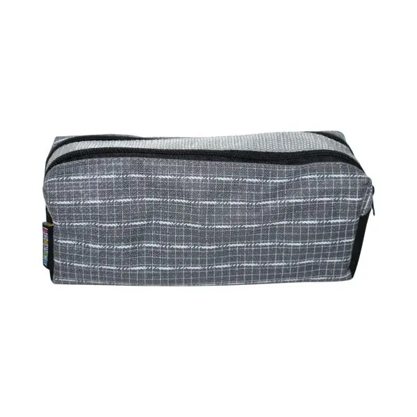 Grey Check Canvas Double Zip Pencil Case - Polyester PCP21024A