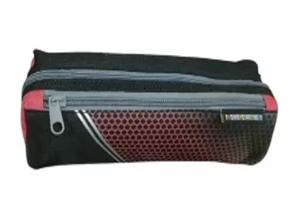 Silver Strip Sport Red Double Zip Pencil Case - Polyester PM22102B