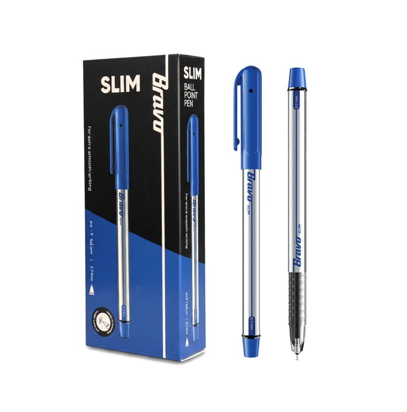 Bravo Slim Ballpoint Pen 0.7mm Blue - Box of 10