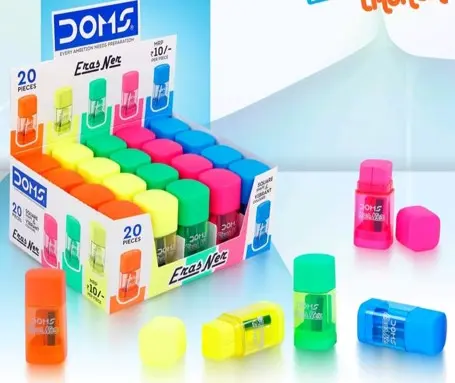 Doms Neon Eraser & Sharpener Set with Container