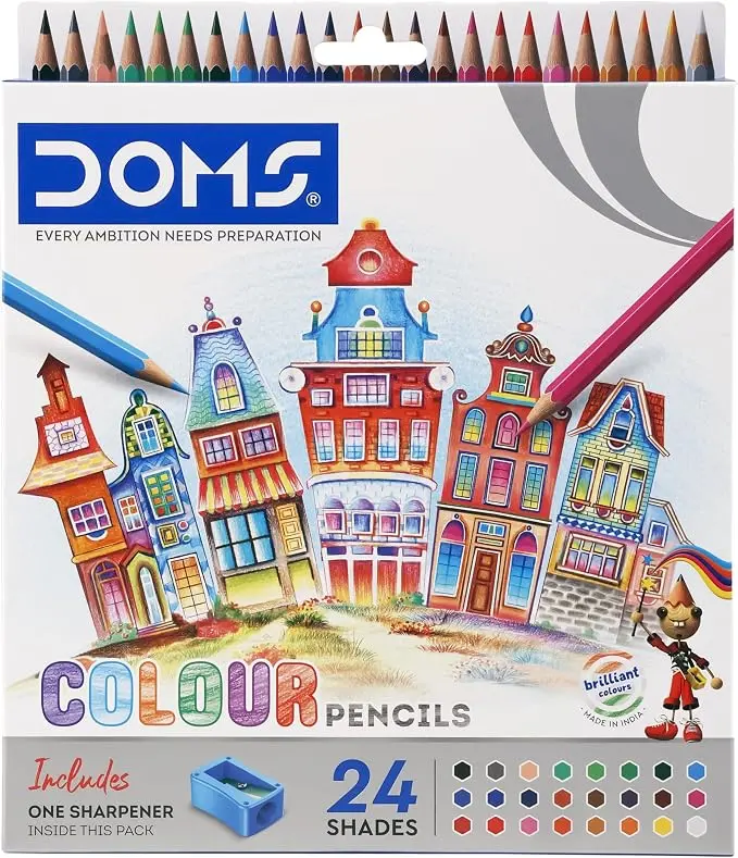 Doms 24-Color Long Colored Pencils Set with Sharpener