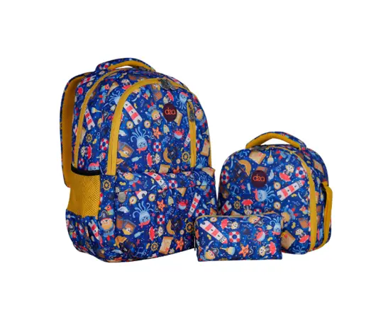 DEA Wonder 17-Inch School Backpack Set with Lunch Bag & Pencil Case - Blue
