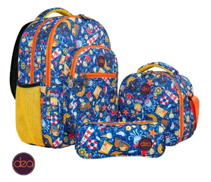 DEA TRIO 18-Inch School Backpack Set with Lunch Bag & Pencil Case - Light Blue