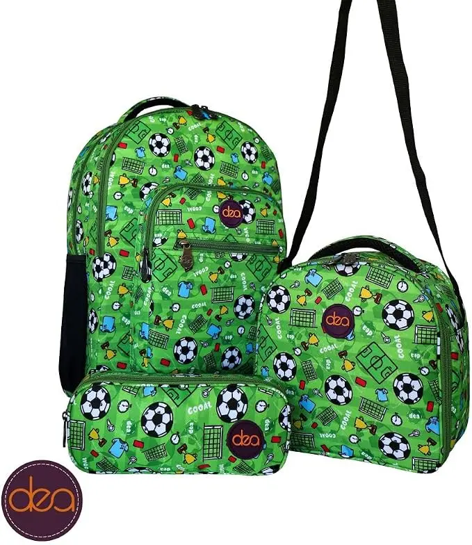 DEA TRIO 18-Inch School Backpack Set with Lunch Bag & Pencil Case - Green l