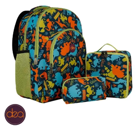DEA TOON 18-Inch School Backpack Set with Lunch Bag & Pencil Case - Green