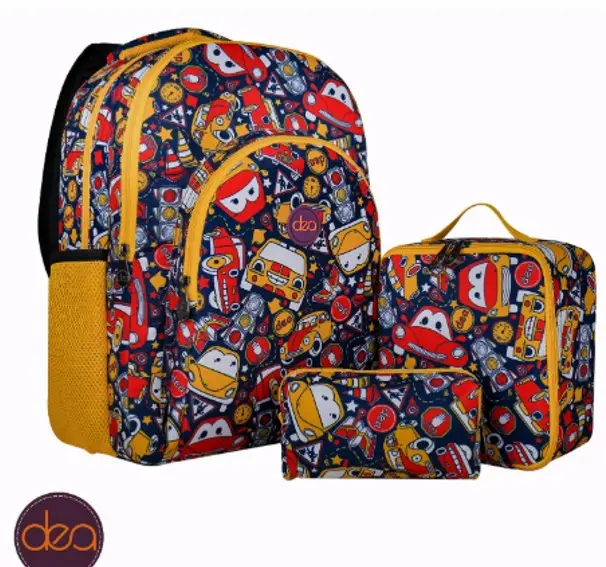 DEA TOON 18-Inch School Backpack Set with Lunch Bag & Pencil Case - Red