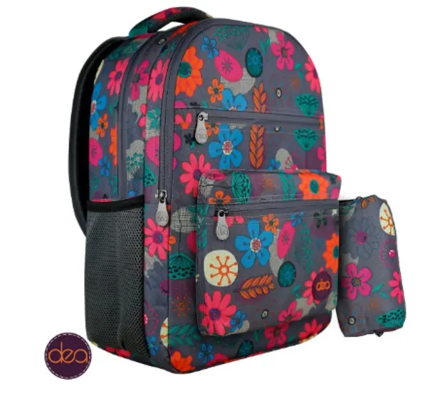 DEA DUE 18-Inch School Backpack Set with Pencil Case - Grey