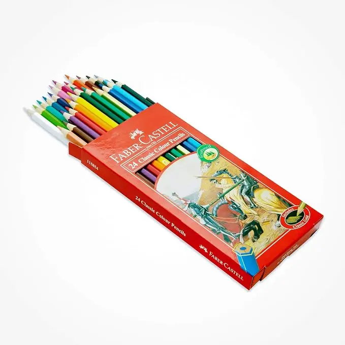 Faber-Castell Long Colored Pencils Set, 24 Colors, Cardboard Box
