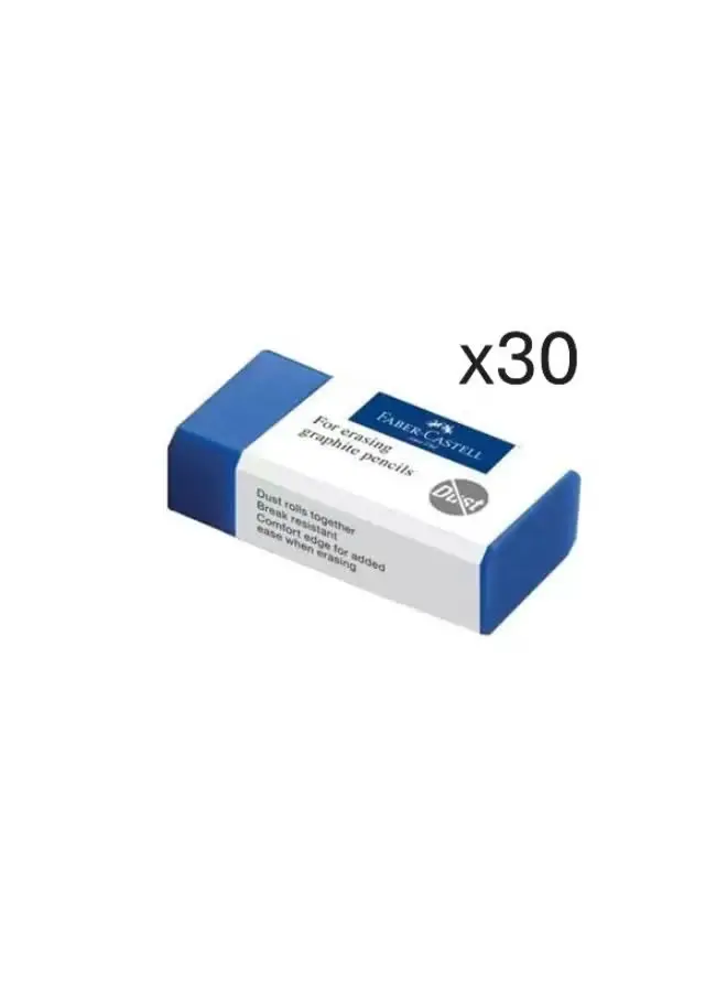 Faber-Castell PCV Free Box Eraser Blue 30 Pieces
