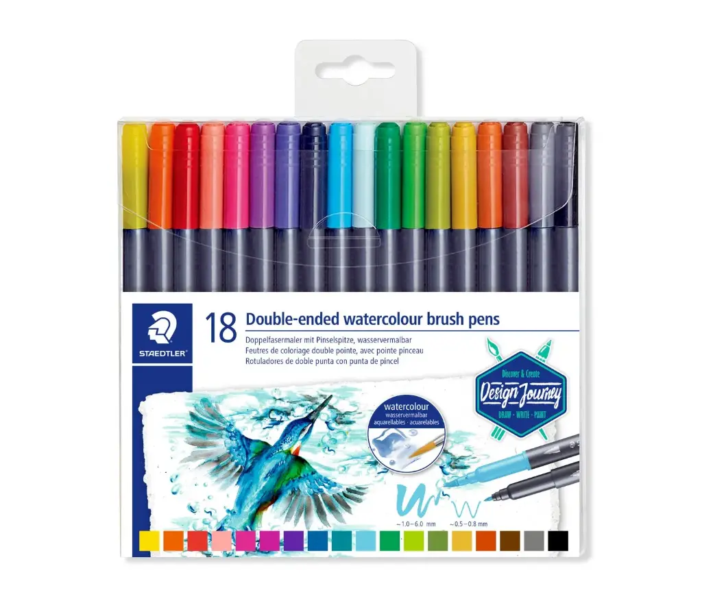 STAEDTLER  أقلام فرشاة ألوان مائية  مزدوجة الرأس – 18 قلم 
