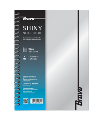Bravo Notebook New Shiny 5 Subject 200 Sheets Hard Cover Single Piece