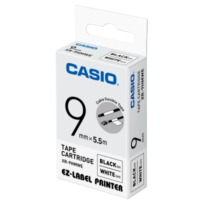 Casio Black on White 5.5m*9mm Cable Flexible Tape , XR-9HMWE-W-DH
