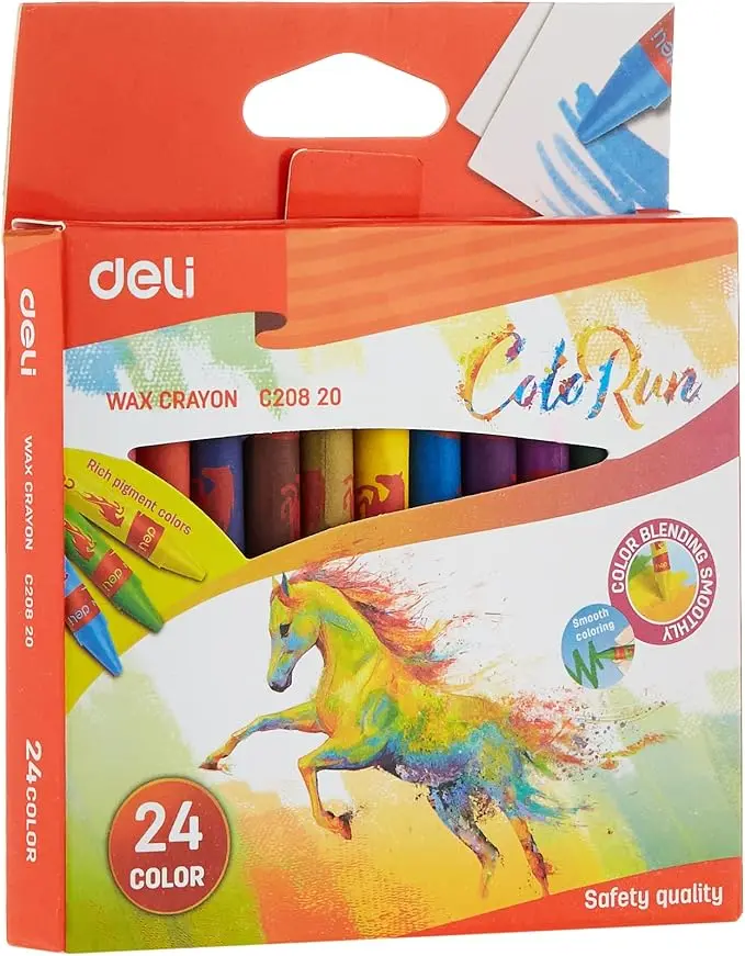 Deli Wax Crayons 12 Colors Pen Large Jumbo Cardboard Box