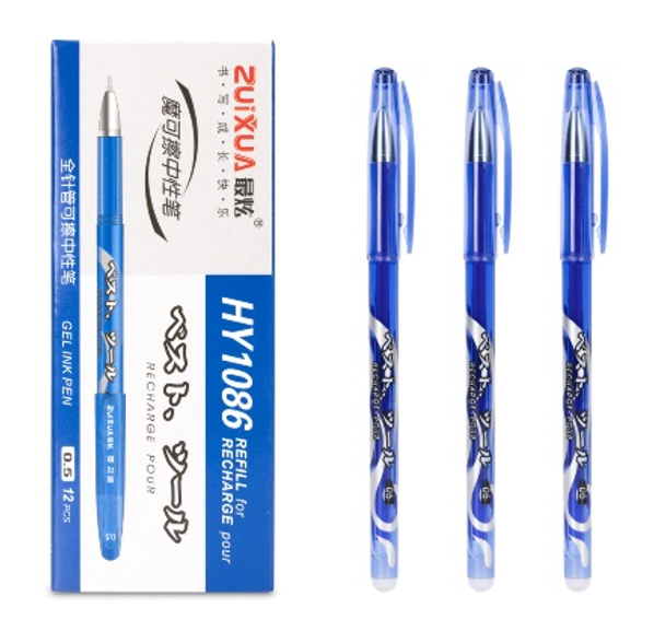 HY1086 Ballpoint Pens with Eraser, 12 Pieces