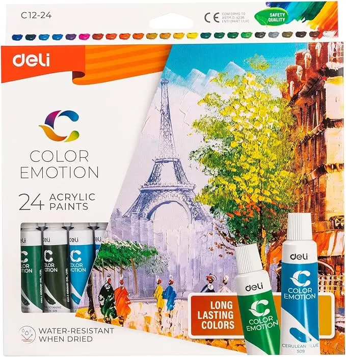 Deli Acrylic Paints Set 24 Colors × 12ml – Box