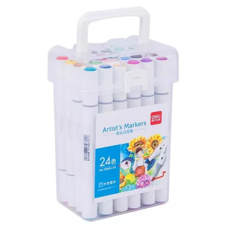 Deli Marker Pens 24 Pieces – 2 Dog Tips, Flat and Regular – Box