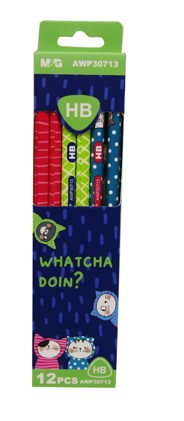 M&G HB Wooden Pencils with Cat Designs, No Eraser – 12 Pieces