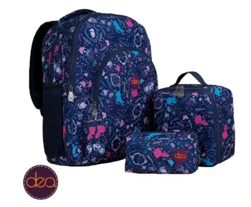 DEA TOON 18-Inch School Backpack Set with Lunch Bag & Pencil Case - Blue