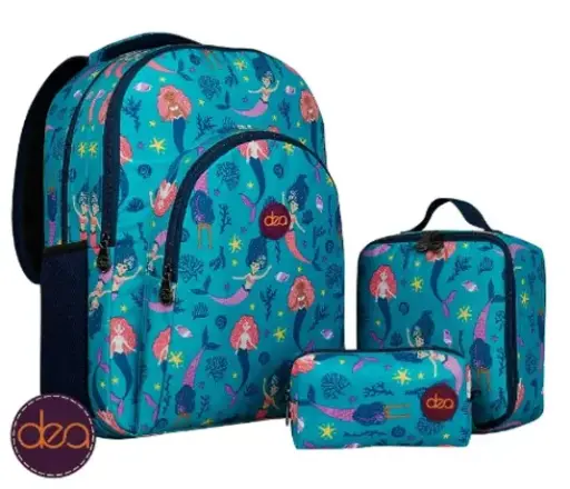 DEA TOON 18-Inch School Backpack Set with Lunch Bag & Pencil Case - Light Blue