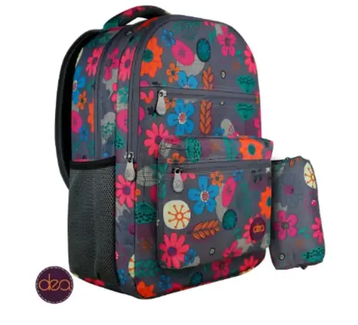DEA DUE 18-Inch School Backpack Set with Pencil Case - Grey
