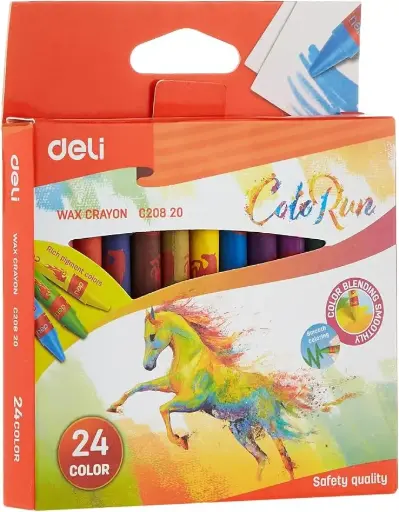 Deli Wax Crayons 12 Colors Pen Large Jumbo Cardboard Box